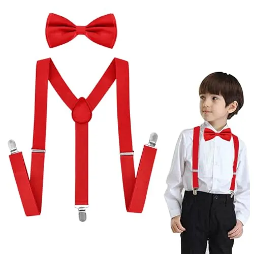Tokaneit Tirantes Ajustables en Forma de Y con Pajaritas,Tirantes Pajaritas Set para Niños Rojo