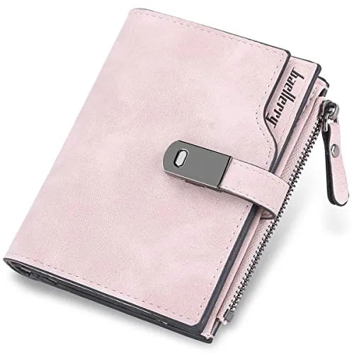 HNOOM Monedero Mujer Cuero PU Carteras Pequeña con Bolsillo Billetera Corta Suave y Cómoda Tarjetero con 16 Ranuras (Rosa-S)