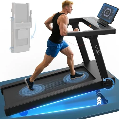 Cowmew Cinta de Correr 20% Inclinación, 1-20 km/h, 7 CV, App-Compatible | Cinta de Correr Plegable con 36 programas, Sensor Pulso, Pantalla LED, Máx 180 kg, Soporte Tablet, para Casa y Oficina