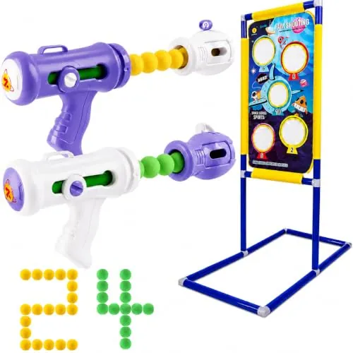 NATTHSWE Juego de Tiro al Blanco para Niños de 6 7 8 9 10+ Años Juego de Tiro al Blanco al Aire Libre con 2 Pistolas de Aire y 24 Bolas de Espuma para Niños Cumpleaños