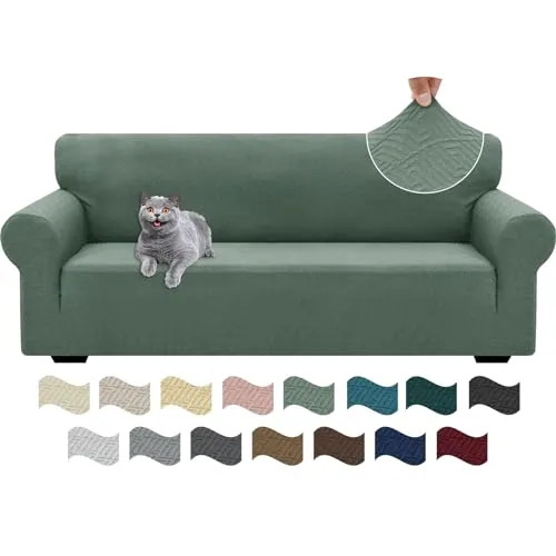 Ystyle Funda Sofa 3 Plazas Ajustable, Fundas para Sofa Elasticas, Funda De Sofa Anti Gatos Perros, Sofa Cover con Reposabrazos, Jacquard Fundas Cubre Sofa Ntideslizante Lavable, Verde Claro