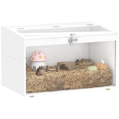 PawHut Jaula para Hámster Tapa Abatible para Jerbos 80x50x50 cm Blanco