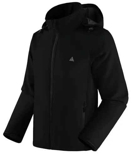 SwissWell Chaqueta Hombre Softshell de Senderismo Hombre Exteriores Multifuncional Cortaviento Impermeables Invierno Chaquetas Cálida con Capucha con Bolsillos para Marcha Acampada Negro XL