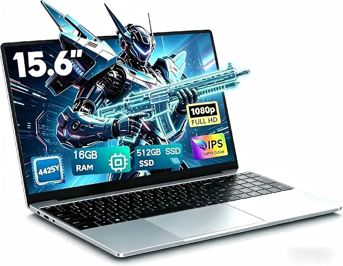 CHIFUYOU Ordenador portátil 512 GB SSD 16 GB RAM DDR3 Ordenador empresarial 15,6 Pulgadas Procesador 4425Y hasta 1,7 GHz, Full HD 1920 × 1080, Win 11, Compatible con Wi-Fi 5 y Bluetooth