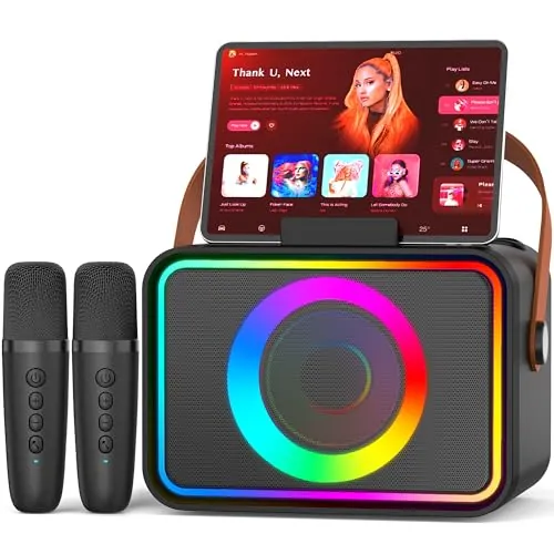 Máquina de Karaoke con 2 micrófonos para Adultos y niños, Altavoz de Karaoke Bluetooth portátil para Adultos y niños, Sistema PA de Fiesta con Luces de Discoteca para reuniones, Regalos para la