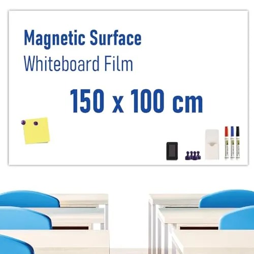 HeatPomelo Vinilo de Pizarra Blanca Magnética para Pared 150 x 100 cm Autoadhesiva y Sin Sombras Lámina de Escritura Borrable en Seco Ideal para Oficina Hogar Escuela