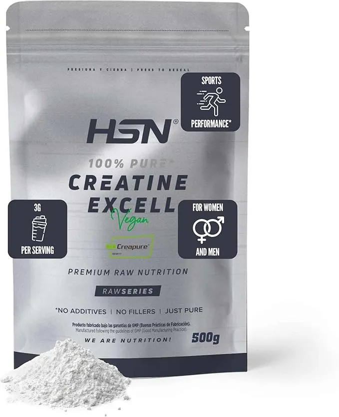 HSN Creatina 100% CREAPURE en Polvo Sin Sabor 500g | 100% Monohidrato de Creatina Micronizada | No Incluye Dosificador | Sin Añadidos y Libre de Contaminantes | No-GMO, Vegano, Sin Gluten
