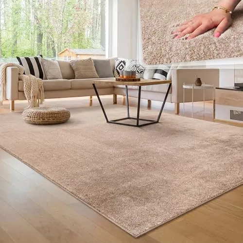 Paco Home Alfombra Moderna y Suave para Salón a Pelo Corto Lavable Fluffy Uni Efecto Piel Intemporal Elegante Antideslizante Fácil de Limpiar, tamaño:160x220 cm, Color:Beige