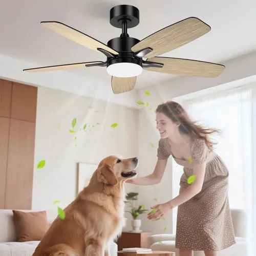 Airwit 106cm Silencioso Ventilador de Techo con Luz Doble Cara Aspas, LED Lampara Ventilador Techo con Mando a Distancia y Reversible Motor DC para Dormitorio Salon, 6 Velocidades