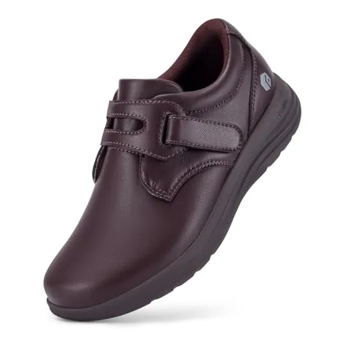 FitVille Zapatos Mujer de Cuero Mocasines Extra Anchos Ligero para Pies Sensibles Zapatillas Cómodas para Caminar 42 EU Ancho Tinto