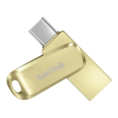 SANDISK Ultra Dual Drive Luxe, Memoria Flash 256 GB (con conectores USB Type-C y Type-A reversibles, para móviles, tabletas, Macs y ordenadores hasta 400 MB/s, Seguridad automática, Metálica) Oro