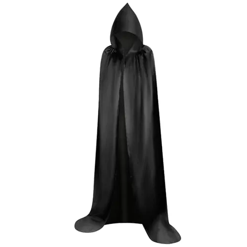Myir JUN Largo Capa con Capucha Halloween Capa Negra Unisex Adulto Niños | Capa Negro Adulto Fiesta Disfraces Capa Negra Disfraz