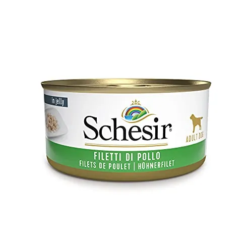 Schesir, Alimento Húmedo Para Perros Adultos Sabor Filetes De Pollo Preparado En Suave Gelatina - Total 2,7 Kg (18 Latas De 150 G)