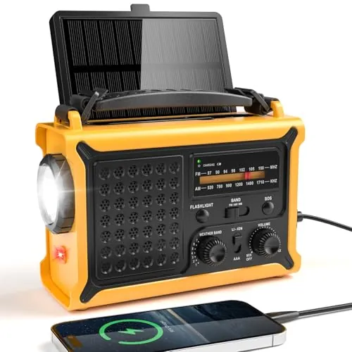 Radio Am/FM de Manivela, Radio Solar con Batería Recargable de 12000mAh