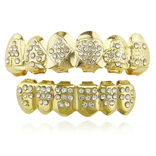 Qiwenr Dientes de Hip Hop, Conjunto de Dientes Hiphop, Parrillas Dentales, con 2 Moldes de Silicona, Para Festivales de Música, Halloween, Fiestas, de Raperos, Cosplay, Decoración