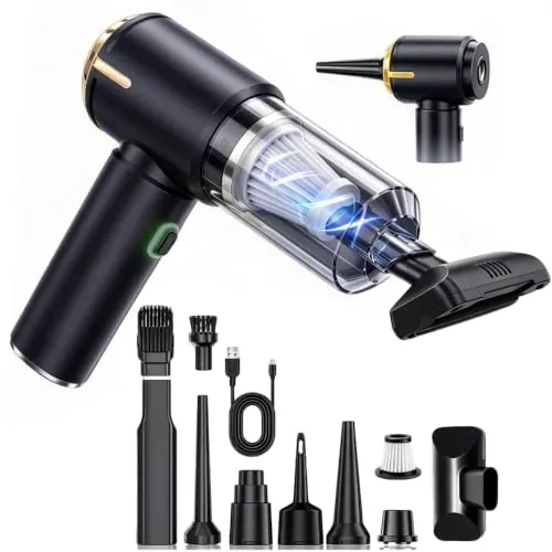 SCOVEE Aspiradora de Mano,Aspiradora de Teclado,26000Pa Fuerza de succión Fuerte con Motor sin Cepillo,4 en 1 portátil sin Cable,2 etapas Mini Aspirateur Fácil Llevar módem