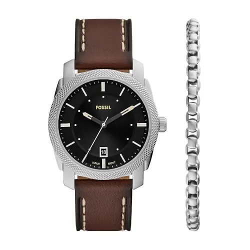 Fossil Reloj Analógico para Hombre de Cuarzo con Correa en Cuero FS6081SET, 8.7Lx8.7Wx7Hcm, Bronceado Cálido, 42 mm, Marrón cálido