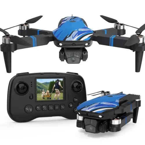 Dron con Cámara para Principiantes, Mando a Distancia con Pantalla LCD, FPV Vídeo Mini Drone, Esquiva de Obstáculos en 270°, 3D Flips, RC Cuadricóptero plegable, Tarjeta SD hasta 32GB