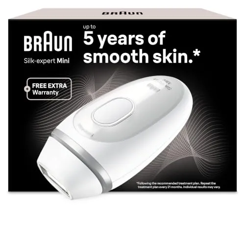 Braun Depiladora Luz Pulsada Silk·expert Mini, PL1100, Blanca/Plateada