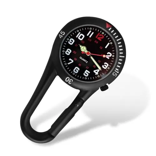 YUFFQOPC Reloj paramédico de bolsillo luminoso con clip, acero inoxidable, resistente al agua hasta 30 m, movimiento de cuarzo, DOC y escalador, Negro-b, Compacto