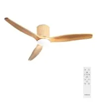 CREATE / WIND CALM CUSTOM RATTAN/Ventilador de techo con luz madera clara con mando / 40W, Silencioso, Ø132 cm, doble luz, 6 velocidades, luz LED 3 temperaturas, función verano-invierno