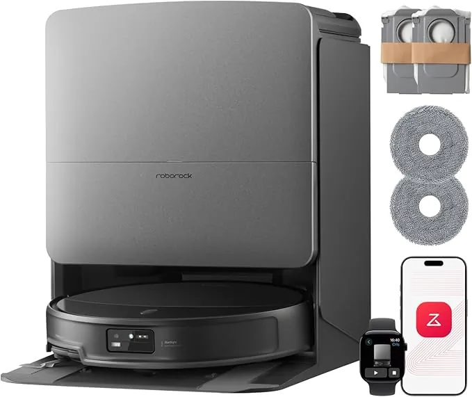 roborock Saros 20 Set Robot Aspirador Succión Extrema de 36000 Pa, Chasis AdaptiLift 3.0 hasta 8.8cm, Sistema StarSight 2.0, con Base RockDock Nuevo, Lavado con Agua a 100°C y Secado con Aire 55°C