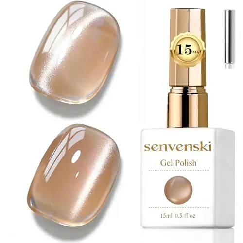 Senvenski Gelatina Vidrio ojo de gato Esmaltes Semipermanentes Para uñas 15ML Magnético Cat Eye Galaxias Holográfica Brillante Transparente Color Esmaltes de gel de uñas (Champán, MY1-006)