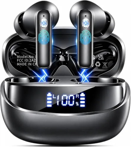 Auriculares Inalambricos Bluetooth 5.4, Auriculares Bluetooth HiFi Estéreo con HD Mic, Auriculares in ear IP7, Mini Cascos Inalambricos con LED Pantalla, Reproducción de 8H, para Deportivos Trabajos