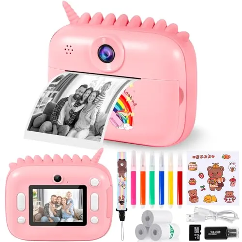 Camara Fotos Infantil Instantanea, 2.4" HD 1080P Cámara para Niños con Tarjeta SD de 32GB,Bolígrafos de Colores y Papel de Impresión,Regalos Juguete