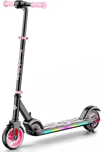 FanttikRide C9 Apex Patinete Electrico para Niños de 1,2m a 1,6m, Altavoz Bluetooth, Luces Arcoíris, 8/13/16 km/h, Alcance de 8 km, Altura Ajustable, Plegable, para Niños hasta 60 kg, Rosa