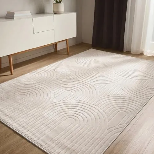 benuta Basic Alfombra Salon Claire - Crema 200x300 cm - Minimalista para Dormitorio, Sala de Estar en Estilo Retro geométrico - Fácil de Limpiar - Apta para Suelos radiantes