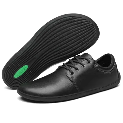 SAGUARO Zapatillas Barefoot Hombre Cuero Zapatos Minimalistas Antideslizantes Ligeros Calzado Descalzo para Casual Trabajo, Noble II, Negro 45EU