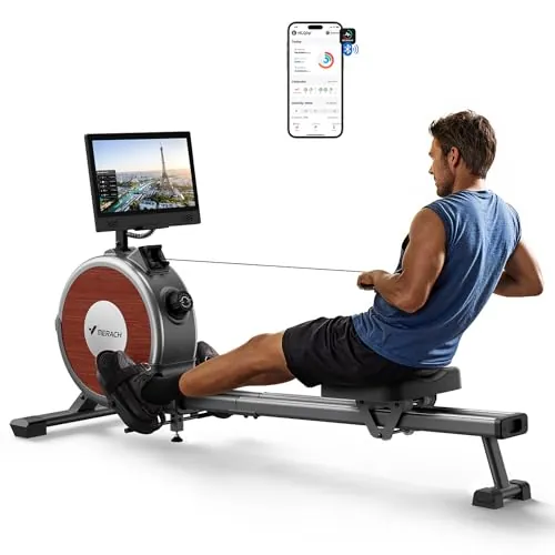 MERACH Máquina de Remo con Pantalla giratoria HD de 15,6 Pulgadas, máquinaremo magnéticas para el hogar,máquina de Remo de 16 Niveles con Resistencia silenciosa, Doble Deslizante, Compatible con