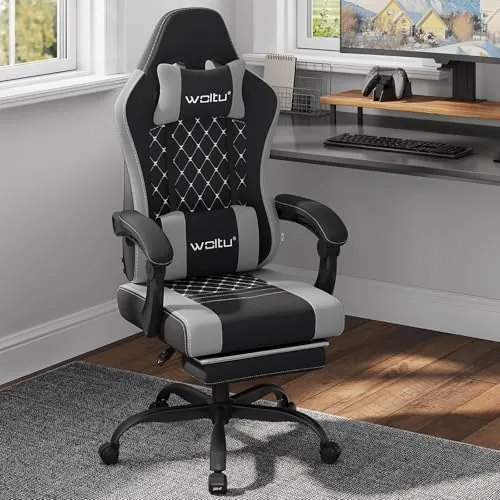 WOLTU Silla Gaming,Ergonómica Silla Gamer con Soporte Lumbar,Negro+Gris