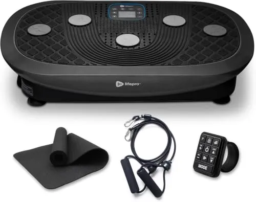 LifePro Plataforma vibratoria Rumblex Plus 4D para Uso doméstico, máquina de vibración Corporal Completa con Mando a Distancia, Pantalla LCD y Bandas de Resistencia – Negro Oscuro