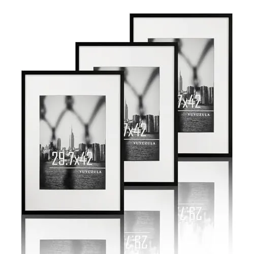 VUVUZULA - Marcos de fotos A3 Negro 30x42cm Juego de 3 Marcos para fotos Marco DIN A3 con paspartú Marcos para certificados y pósters
