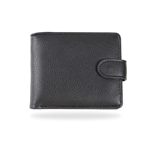 JYNXOR 1 Piezas Billetera de Cuero Negro, Cartera para Hombres y Mujeres, Billetera Multifuncional Suave con 2 Compartimentos para Billetes con Hebilla, Ranuras para Cartera Tarjetas (Negro)