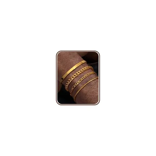 MILACOLATO 4Pcs Pulseras Hombres Oro Pulsera Acero Inoxidable para Hombres Niños Brazalete Brazalete de Eslabones de Serpiente Figaro Cadena Pulseras Regalos para Él Novios Marido 21CM