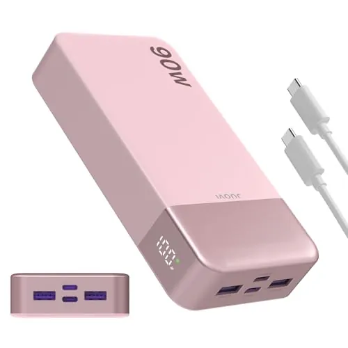 JUOVI Batería Externa Carga Rápida, 90W Power Bank 20000mAh para Laptop | Cargador Portátil Carga Rapida, Batería Portátil con 2 USB-C y 2 USB-A, Powerbank para Laptop MacBook HP DELL iPhone 17/16/15