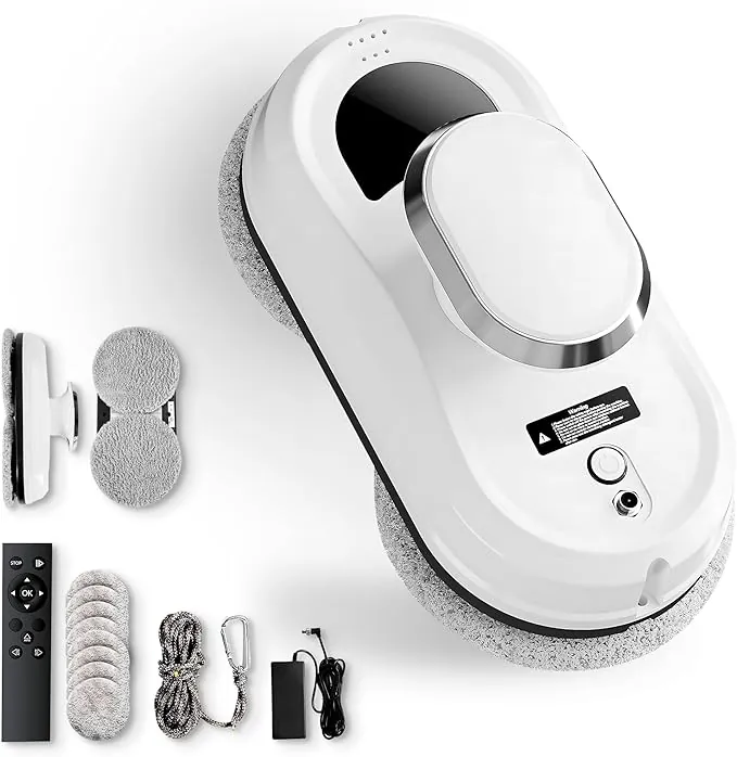 JUPPLIES Robot Limpiacristales Electrico 90W con Succión 5600Pa – Limpia Cristales para Ventanas con 3 Modos Automaticos, Control Remoto y Sistema Anticaida – Silencioso, 4min/m²