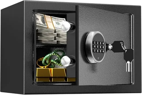 SINZUX Caja Fuerte Lujo 21L Doble Compartimento con Teclado Digital, Aalta Seguridad con Alarma, Para Hogar/Oficina/Hotel. Protege joyas, Efectivo, Armas y Otros Bienes. Incluye llave