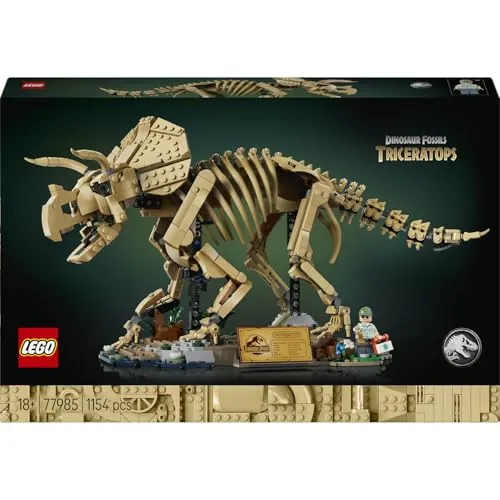 LEGO Jurassic World Fósiles de Dinosaurio: Triceratops 77985 | Set para adultos, triceratops y minifigura de Dr. Harding, decoración de estantería, regalo de cumpleaños, 1154 piezas