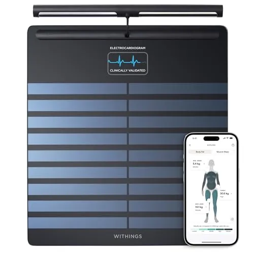 WITHINGS Body Scan - Báscula wi-fi conectada para mejorar su salud, báscula de medidor de impedancia, análisis de composición corporal, grasa corporal, masa muscular, masa de agua, electrocardiograma.