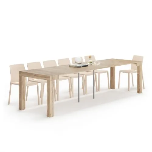 MOBILI FIVER, Mesa Consola Extensible First, 45(305) x90 cm, Color Encina, para 14 Personas, Mesa Consola Extensible por Cocina y salón, Made In Italy