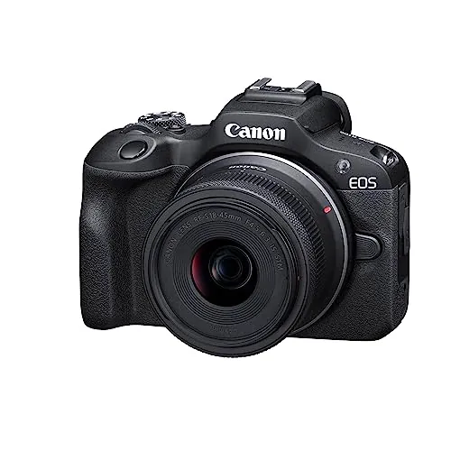 CANON EOS R100 Cámara Mirrorless + Objetivo RF-S 18-45 mm F4.5-6.3 IS STM, Cámara Evil APS-C (24,1 MP) -4 EV, Vídeo 4K 25 fps, Dual Pixel CMOS AF, Wi-Fi y Bluetooth, Negro