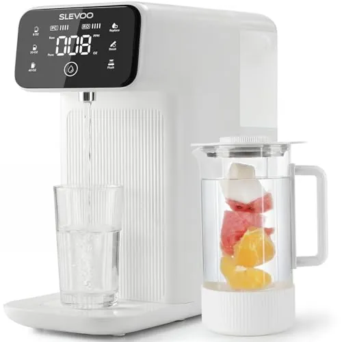 Sistema de ósmosis para agua potable, filtración de 6 niveles contra nitratos y PFAS, relación de aguas residuales 4:1, monitor TDS, tanque de 4L, jarra de cristal de remineralización de 1,2 L para