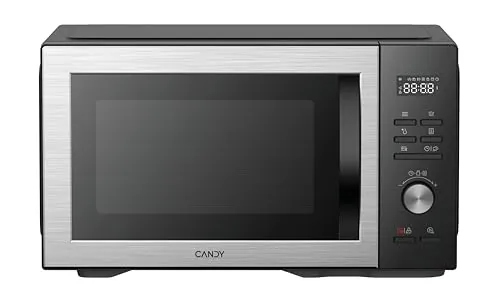 Candy Essenza Microondas con Grill, 31L, 1000W-1500W, 5 Niveles de Potencia, Autolimpieza, Automenús, Alerta Acústica Finalización, Grill Rack, Descongelación, Apertura Izquierda, Negro e Inox