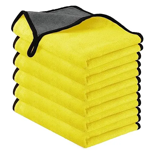 URAQT Paños de Limpieza de Microfibra, Paquete de 6 paños de Limpieza de Coche, Toallas de Microfibra Gruesa de Dos Capas, sin Pelusas, Toalla de Limpieza súper Absorbente para Lavado, Secado,