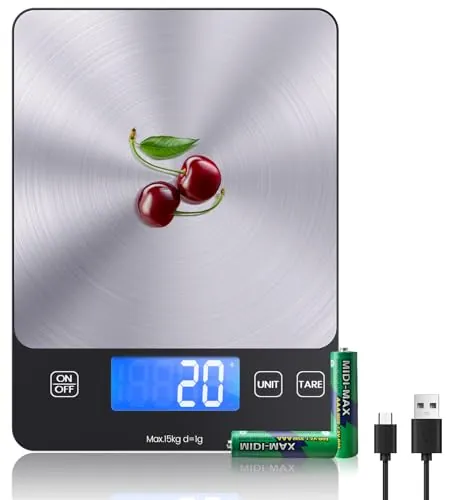 Bilancia digital de cocina, báscula electrónica recargable USB-C