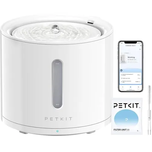 PETKIT EVERSWEET Fuente para Gatos 2L, Bomba Inalámbrica, Control de App, Bebedero Gatos Automatico, Ultrasilencioso, 3 Flujos de Agua, Filtro Triple, Ventana de Nivel de Agua, Luz Led